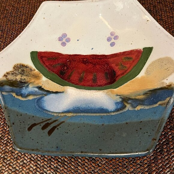 VTG Jerry Chappelle Art Pottery Ceramic Octagon Platter Watermelon Design - Picture 3 of 9